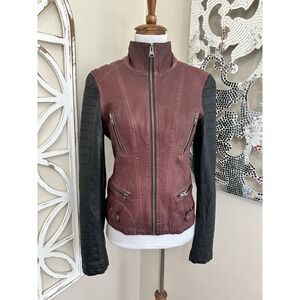 Y2K Bke The Buckle SMALL Grunge Faux Leather Moto Lined Motorcycle Jacket